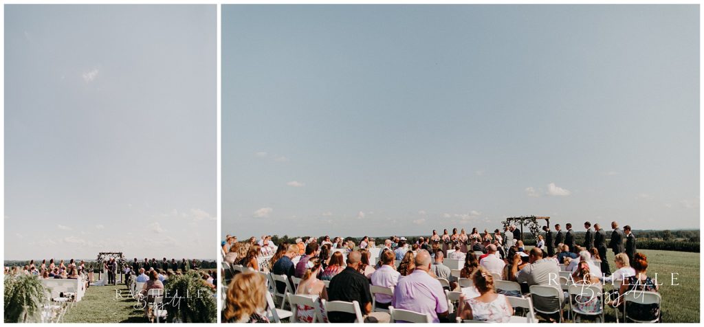 a wedding ceremony in a field. Evansville Wedding Photographer.