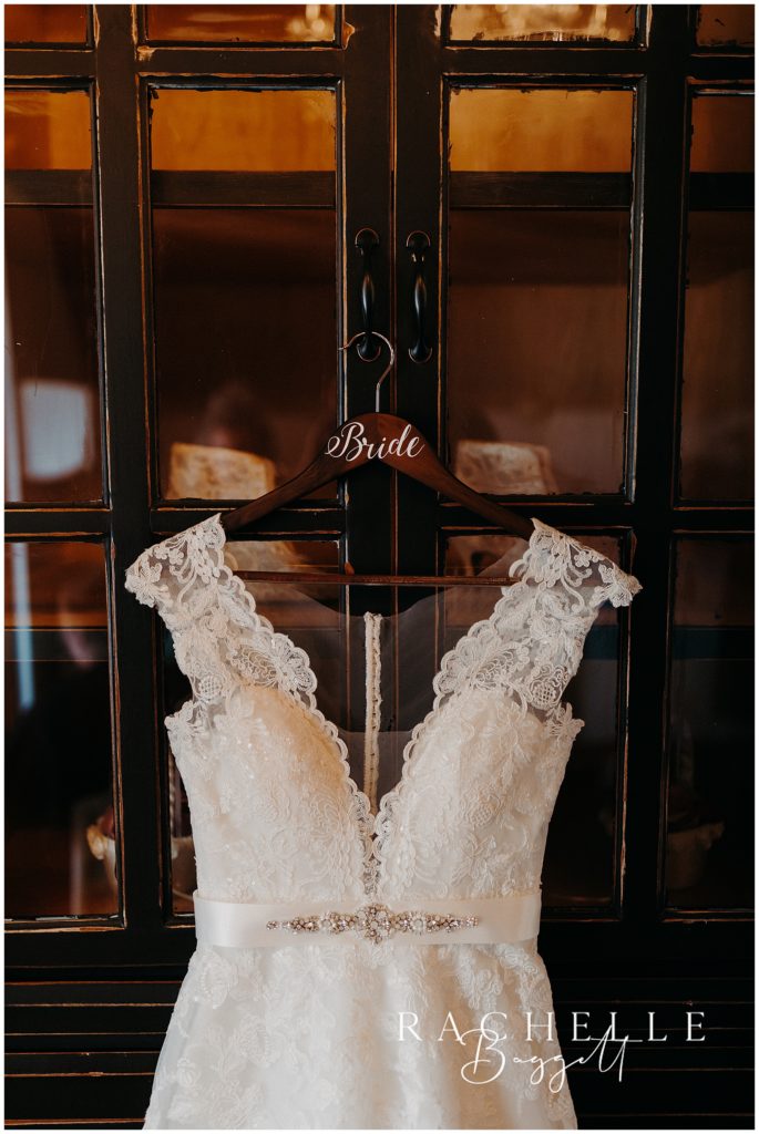 wedding dress on bridal hanger