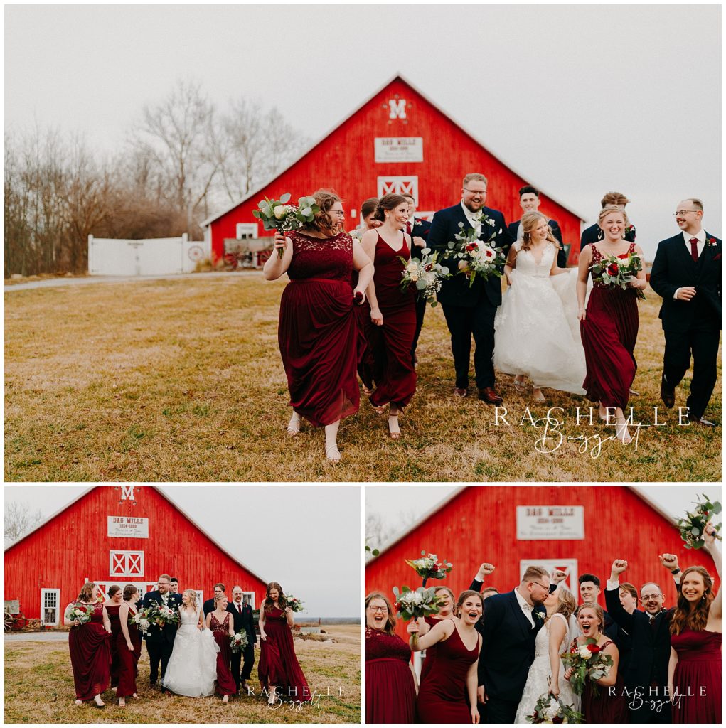 bridal party excitedly walking to reception area after intimate wedding ceremony