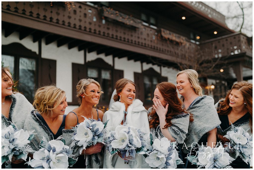 bridal party laughing