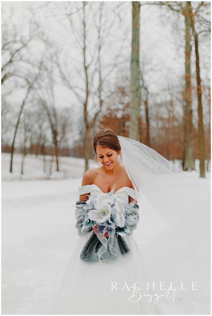 bride outside in snow