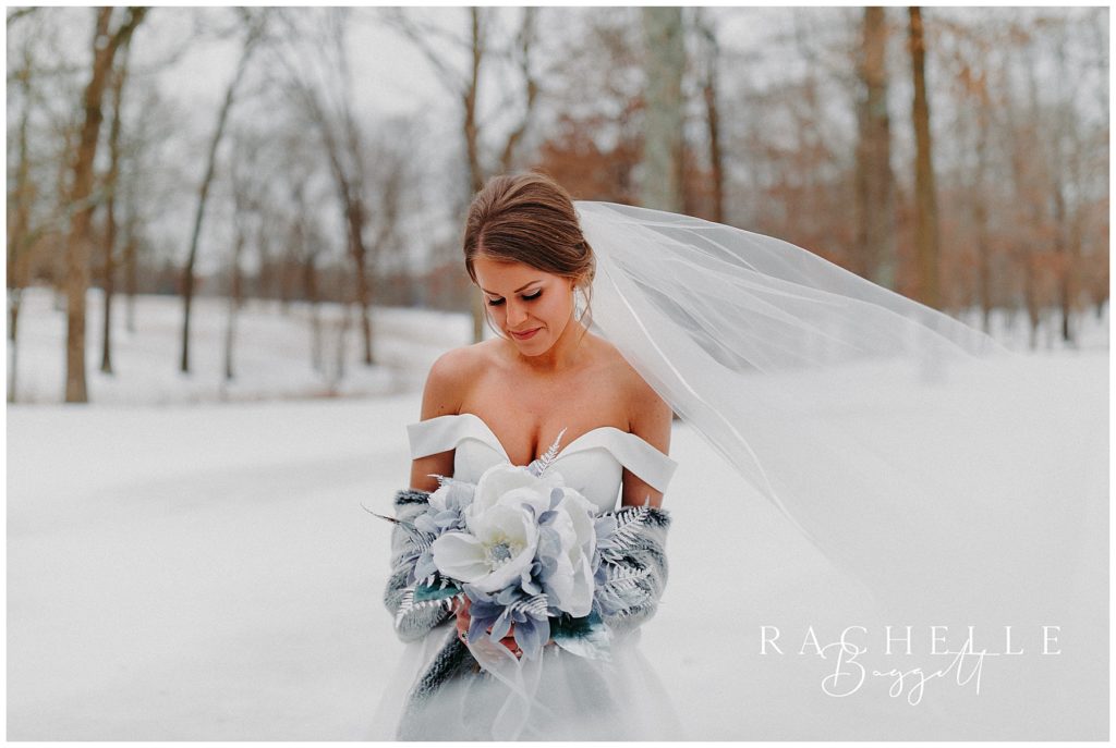 bride outdoors in snow