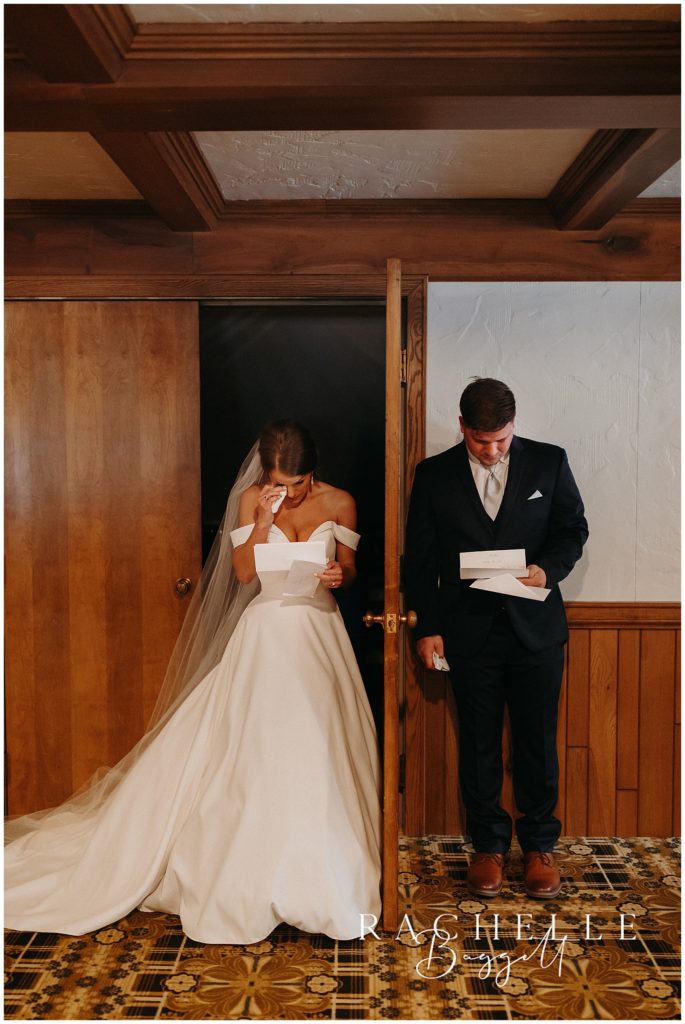 bride and groom exchanging letters to each other