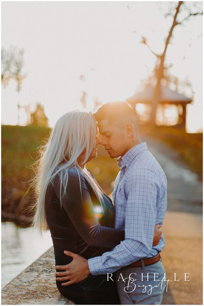 man and woman in embrace during engagement session