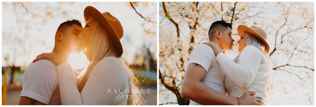 man kisses fiance during engagement session