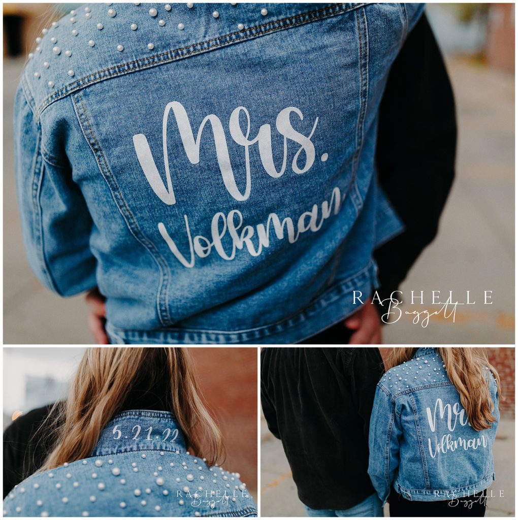 bridal denim jacket with new last name on the back