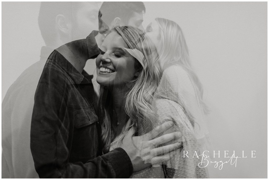 artistic image with overlapping frames of engaged couple