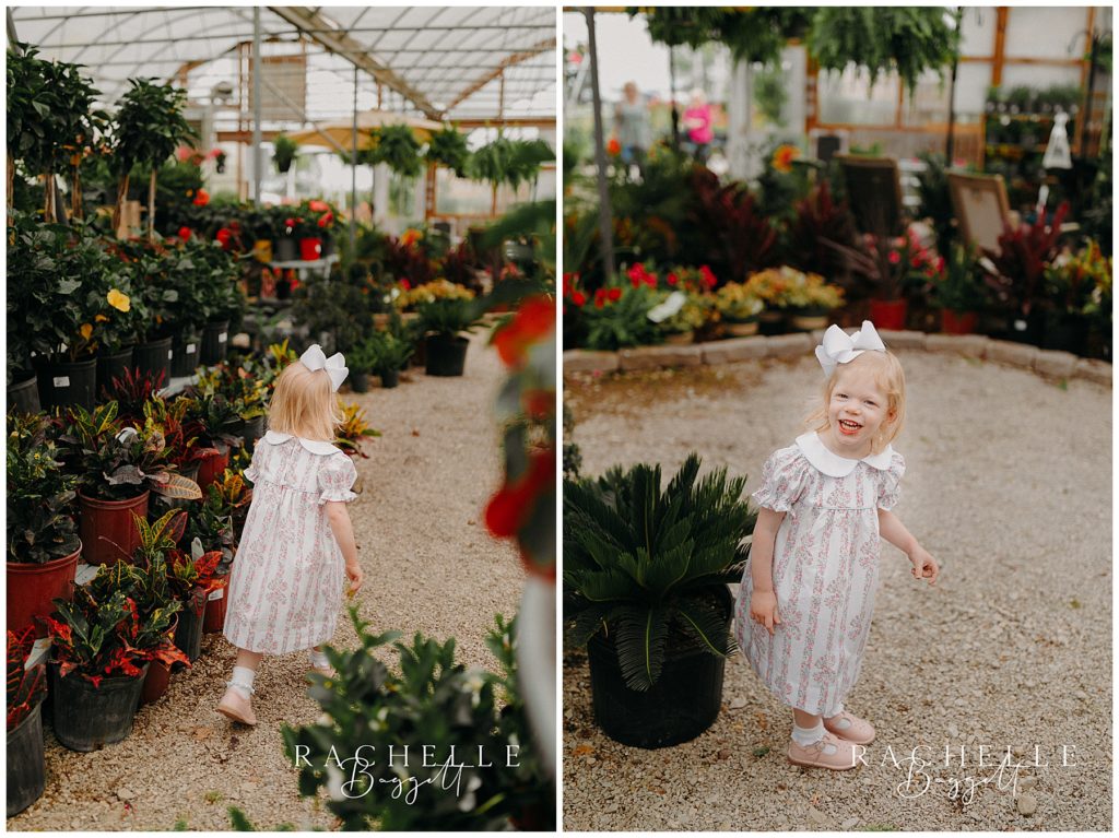 daughter exploring during Sweet Greenhouse Family Mini