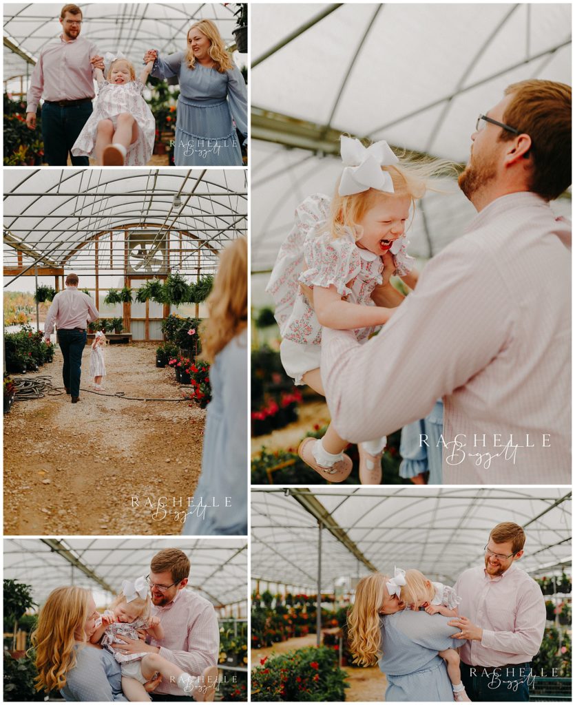 family collage of Sweet Greenhouse Family Mini session