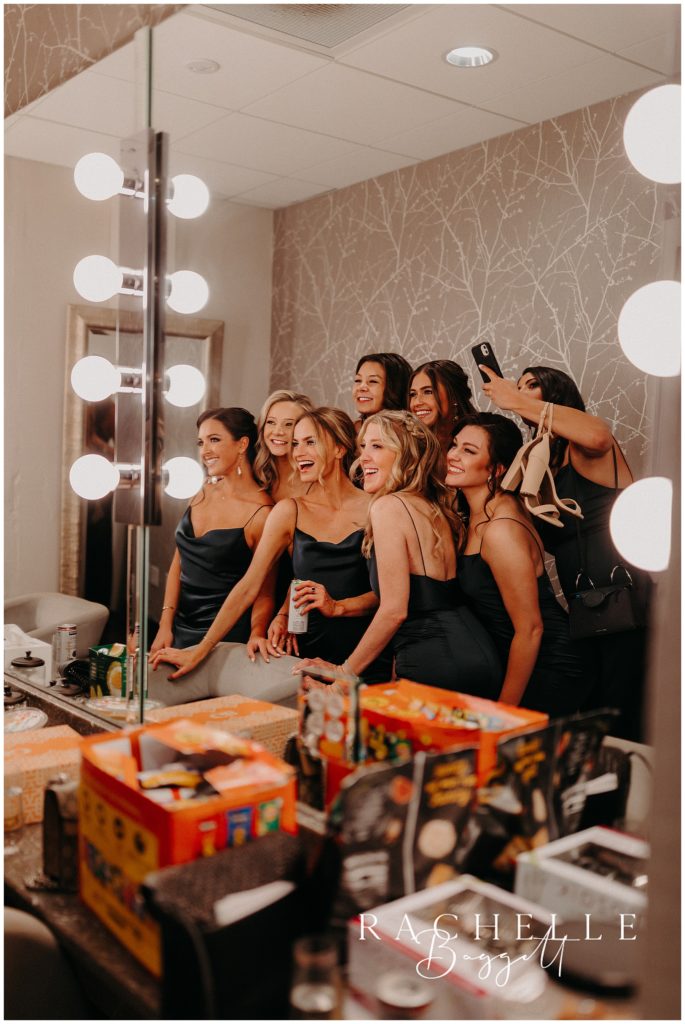 bridal party selfie in the mirror