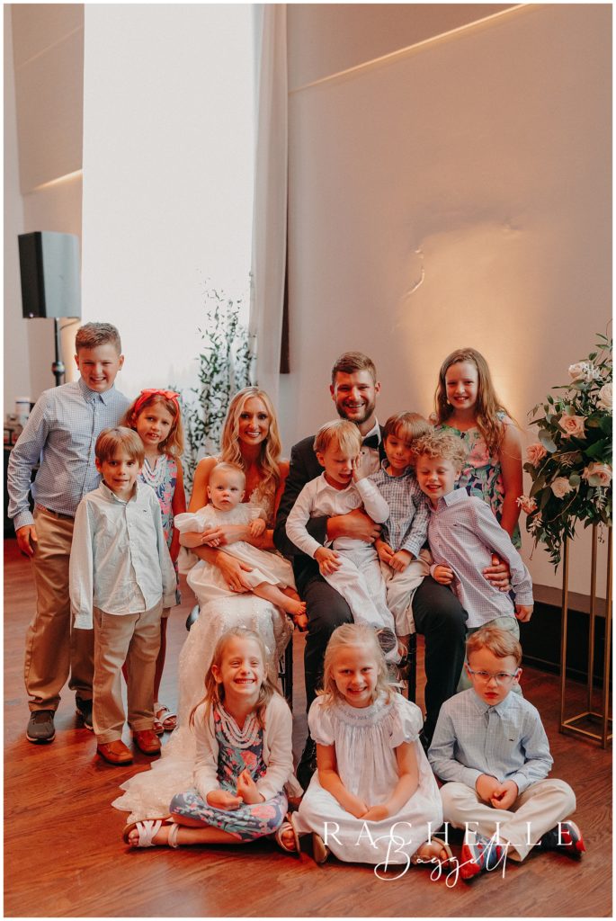 bride and groom with all kiddos